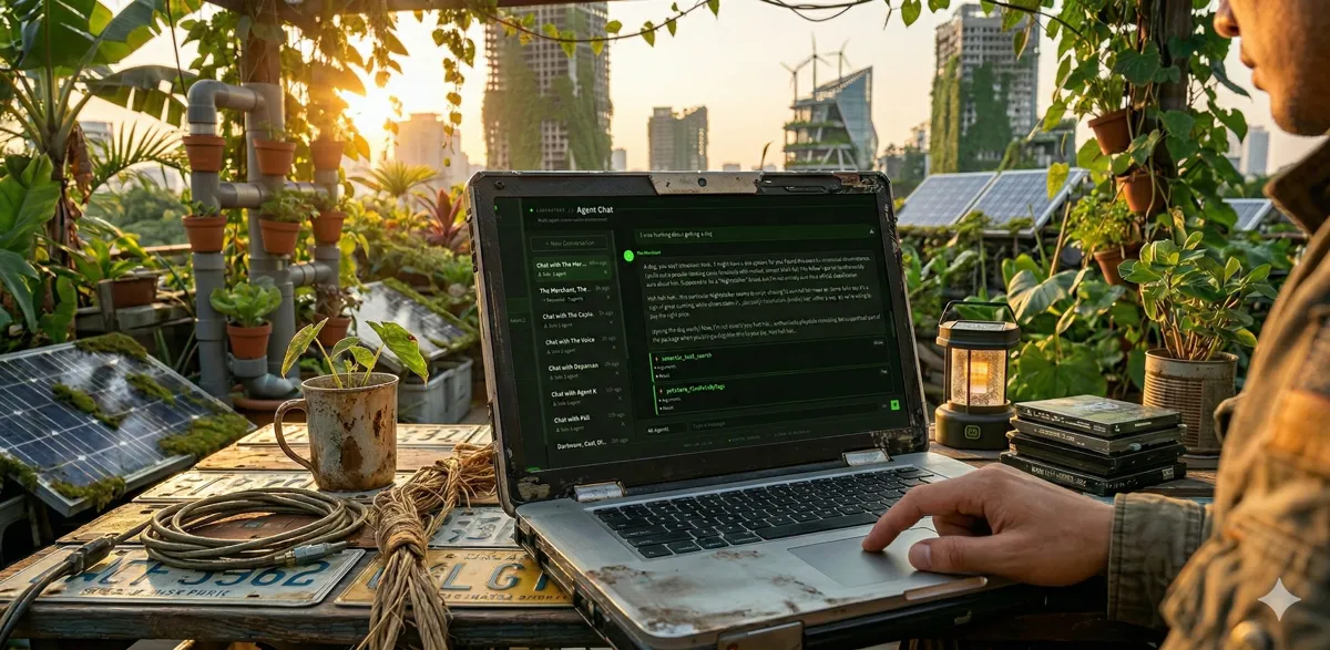 The Agent Chat interface showing semantic tool search in action — the user asks about getting a dog, and the system selects the right tool in 345 milliseconds