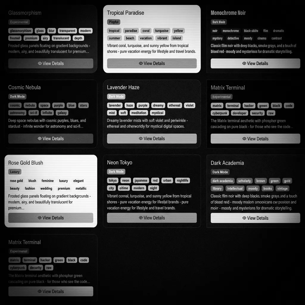 The lineup—every style waiting for its moment in the light.
